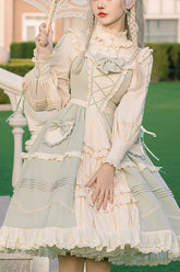 Light Green Japanese Country Style Bowknot Cardigan Ruffled Sweet Lolita JSK Dress